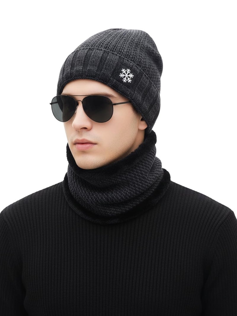 iSWEVEN Men and Women Woolen Inside Fur Warm Winter Hat with Neck Warmer Scarf 2in1 Unisex Soft Wool Slouchy Stylish Skull Woollen Beanie Cap (4093A, Blue) - Image 1