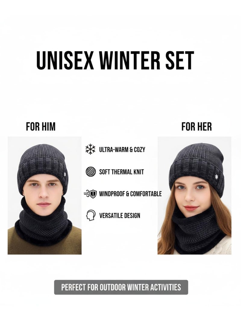 iSWEVEN Men and Women Woolen Inside Fur Warm Winter Hat with Neck Warmer Scarf 2in1 Unisex Soft Wool Slouchy Stylish Skull Woollen Beanie Cap (4093A, Blue) - Image 3