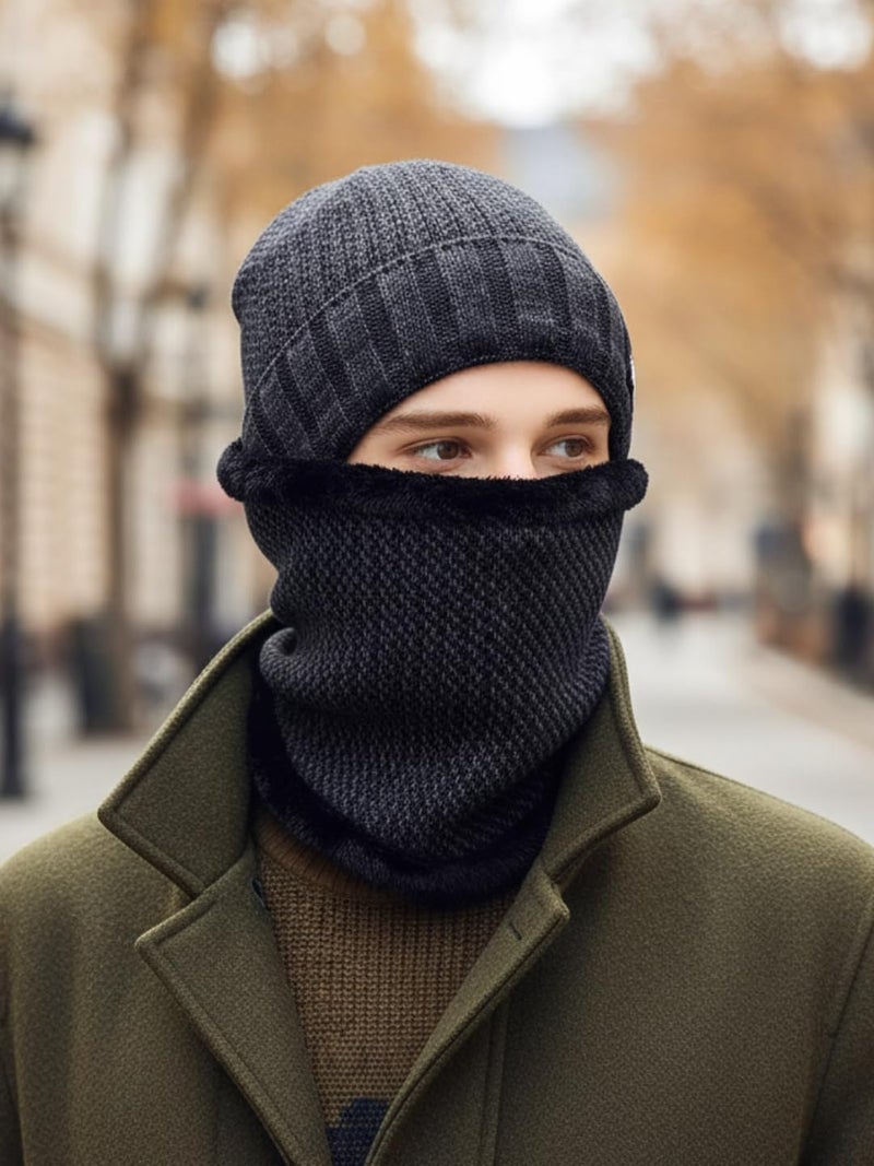 iSWEVEN Men and Women Woolen Inside Fur Warm Winter Hat with Neck Warmer Scarf 2in1 Unisex Soft Wool Slouchy Stylish Skull Woollen Beanie Cap (4093A, Blue) - Image 5