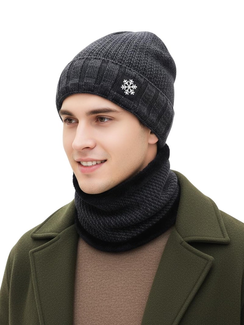 iSWEVEN Men and Women Woolen Inside Fur Warm Winter Hat with Neck Warmer Scarf 2in1 Unisex Soft Wool Slouchy Stylish Skull Woollen Beanie Cap (4093A, Blue) - Image 4