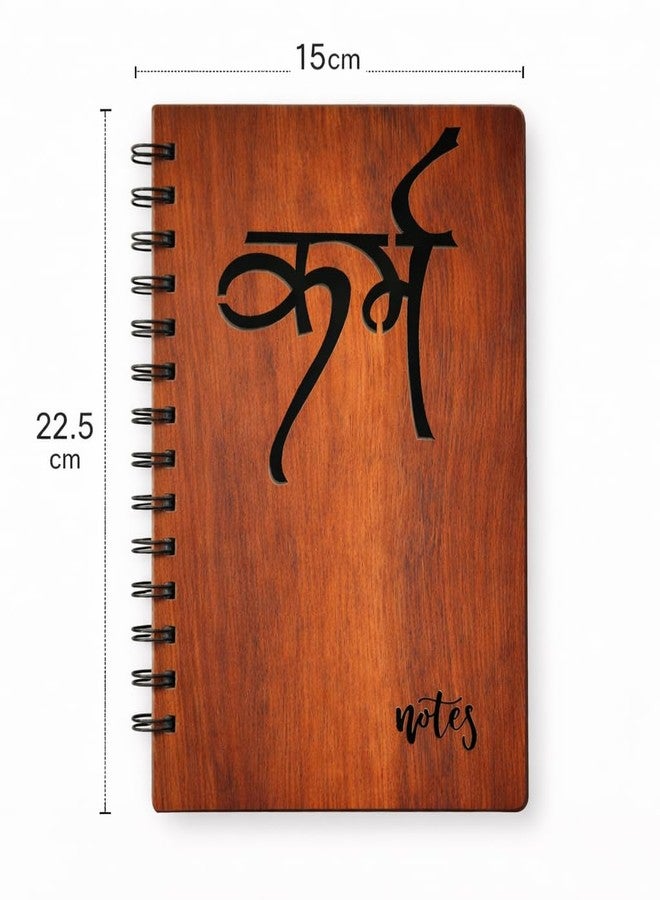 WallDaddy Wooden Spiral Notebook Diary Karma Text - A5 Size (22.5×15 cm) Engraved Wood Cover Journal | Ruled Pages Notepad for Office, School, Study, Planning & Gifting - Image 2