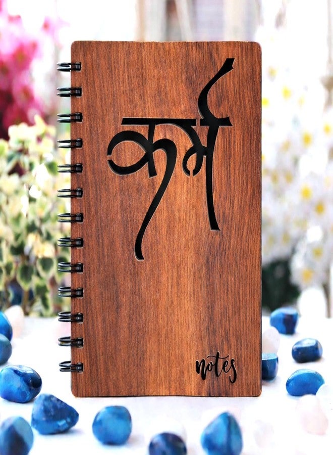 WallDaddy Wooden Spiral Notebook Diary Karma Text - A5 Size (22.5×15 cm) Engraved Wood Cover Journal | Ruled Pages Notepad for Office, School, Study, Planning & Gifting - Image 5
