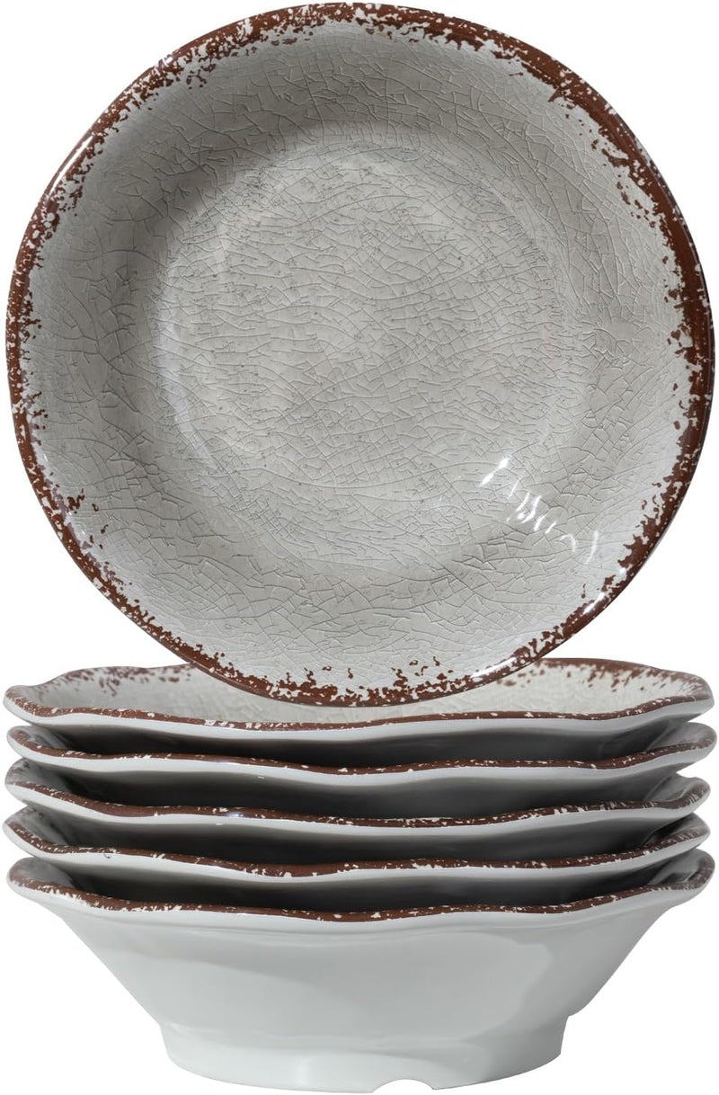 LEHAHA Melamine Salad Bowls Set 7x2 Round Small Pasta Bowls Set Set of 6 Melamine All Purpose Bowl sets Great for Everyday Use Warm Gray - Image 1