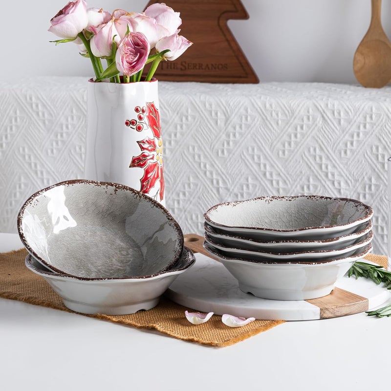 LEHAHA Melamine Salad Bowls Set 7x2 Round Small Pasta Bowls Set Set of 6 Melamine All Purpose Bowl sets Great for Everyday Use Warm Gray - Image 2