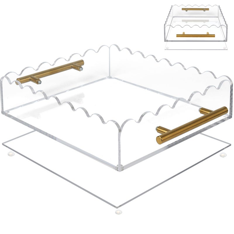 smartang ðŸðŸ*ðŸðŸŽð¢ð§ Scalloped Acrylic Tray Magnetic Bottom,Scallop Acrylic Tray with Handles,Bottom Replaceable Photos,Art Paper,Messages,Square,Decor for Bedroom,Vanity,Office - Image 1
