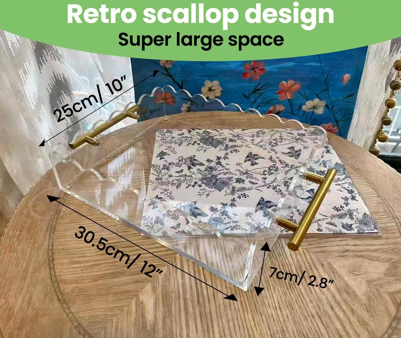 smartang ðŸðŸ*ðŸðŸŽð¢ð§ Scalloped Acrylic Tray Magnetic Bottom,Scallop Acrylic Tray with Handles,Bottom Replaceable Photos,Art Paper,Messages,Square,Decor for Bedroom,Vanity,Office - Image 2