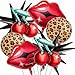 Realspring 8 Pcs Black and Red Foil Balloons Kit Cherry Print Red Lips Cheetah Pattern and Black Star Balloons for Bachelorette Party Decor Kiss the Miss Goodbye Womens Birthday Baby Shower - Image 2