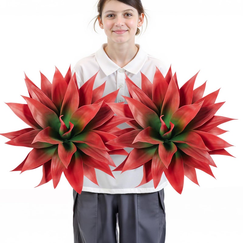 Velener Fall Fake Agave Artificial Plant, Red Fake Succulents Plant for Room Decor, Unpotted Faux Agave Stems Plant for Fall Outdoor/Indoor Decor, 22 inches, Set of 2 - Image 1