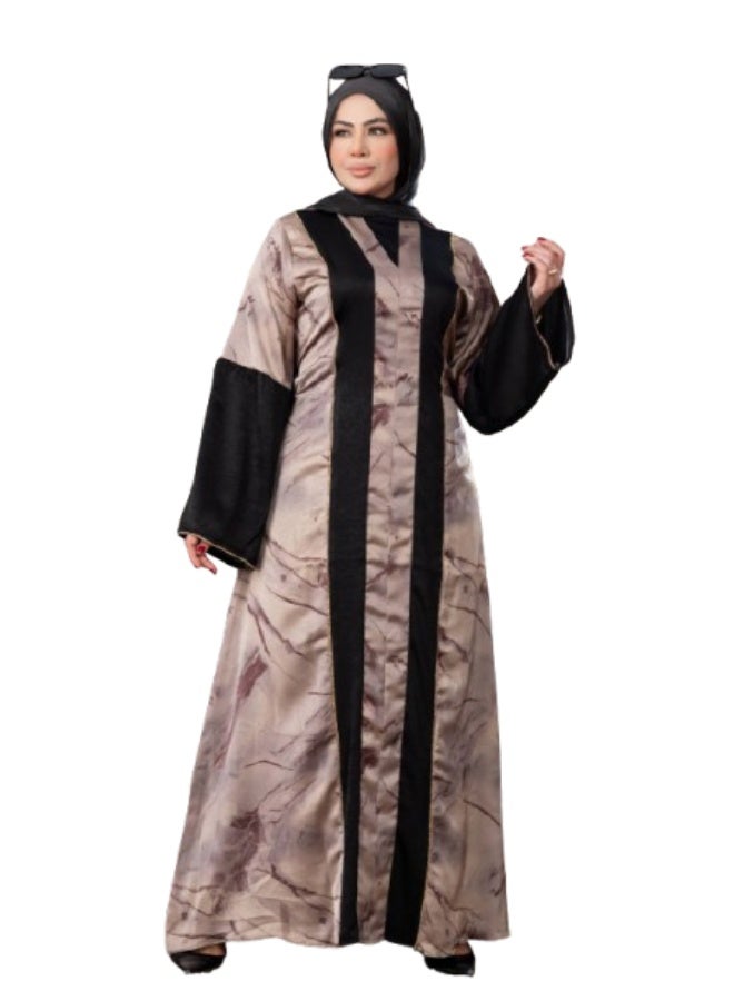 عباية حريمي خروج خامة ستان فاخرة - تصميم عصري بلونين عبايه نسائيه أنيقه(مقاس 1 تلبيس من 60 الي 85 ك / مقاس 2 تلبيس من 85 الي 120 ك) - Image 1