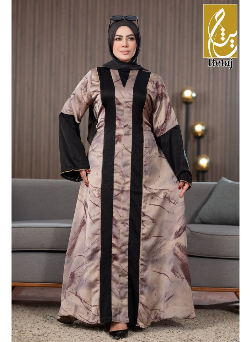 عباية حريمي خروج خامة ستان فاخرة - تصميم عصري بلونين عبايه نسائيه أنيقه(مقاس 1 تلبيس من 60 الي 85 ك / مقاس 2 تلبيس من 85 الي 120 ك) - Image 2