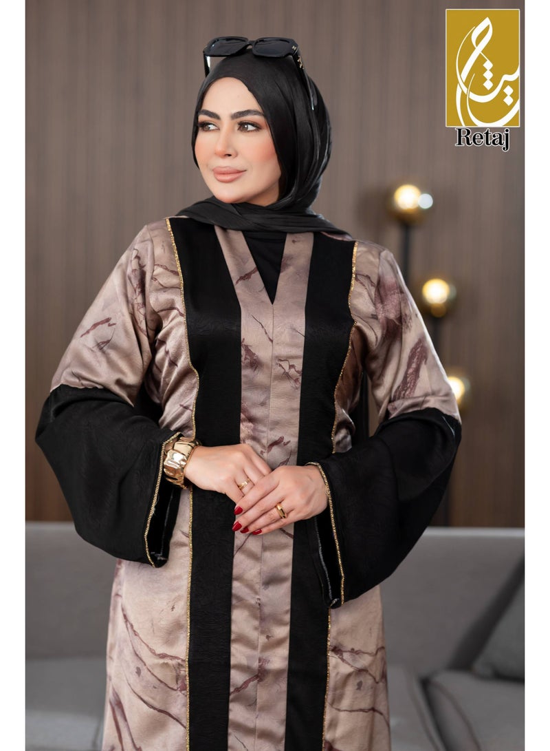 عباية حريمي خروج خامة ستان فاخرة - تصميم عصري بلونين عبايه نسائيه أنيقه(مقاس 1 تلبيس من 60 الي 85 ك / مقاس 2 تلبيس من 85 الي 120 ك) - Image 3