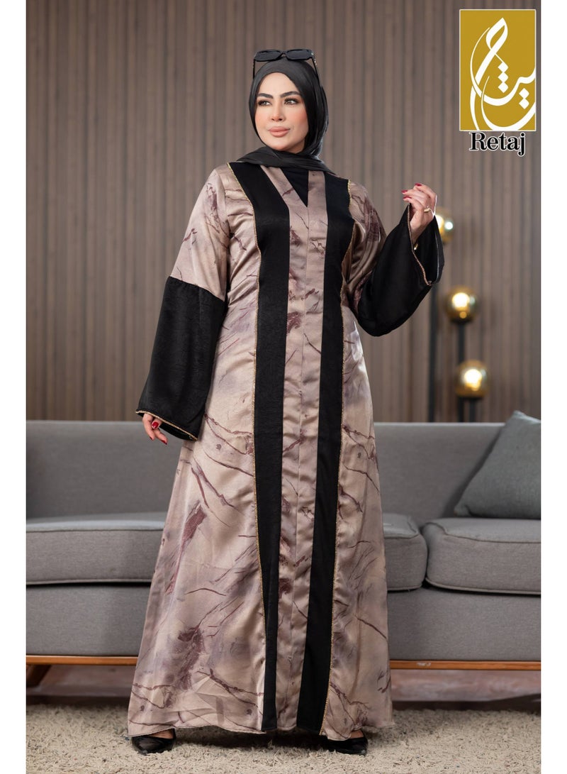 عباية حريمي خروج خامة ستان فاخرة - تصميم عصري بلونين عبايه نسائيه أنيقه(مقاس 1 تلبيس من 60 الي 85 ك / مقاس 2 تلبيس من 85 الي 120 ك) - Image 4