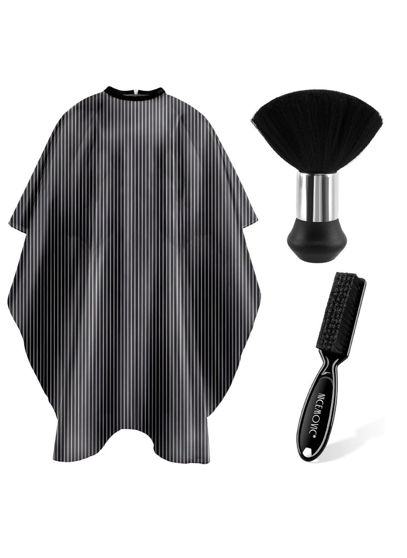 NICEMOVIC NICEMOVIC Hair Cutting Barber Cape with Neck Duster Brush and Barber Brush, Professional Barber Accessories Cleaning Supplies for Salon Haircut Styling (Black Stripe)  - Image 1
