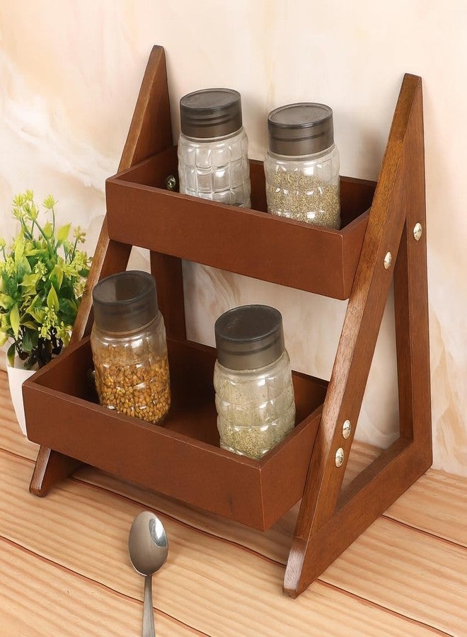 Kundi Versatile Wooden Triangular Spice Rack - 2-Tier Kitchen Countertop Organizer with Jars & Bottles Holder | Stylish Kitchen Storage & Décor (2 TIER BROWN) - Image 2