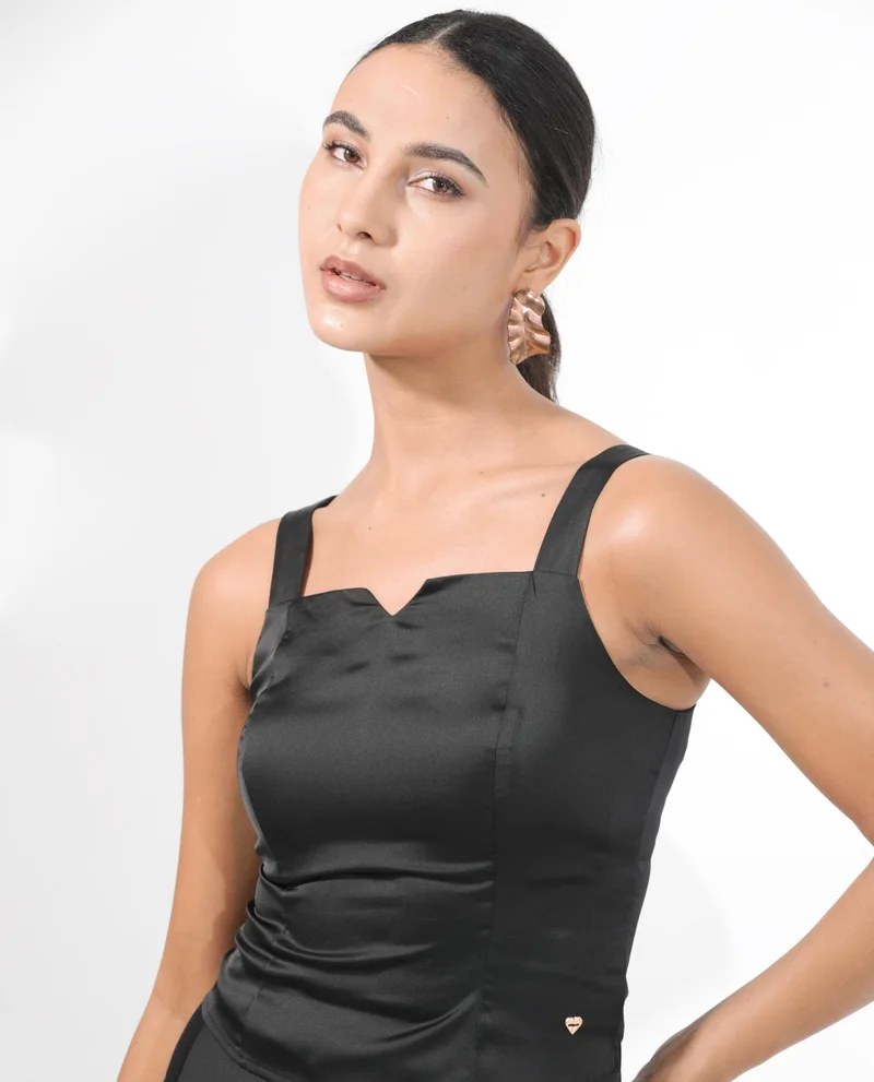 Rareism Women's Satin Fusion Wear Top With Zipper Closure