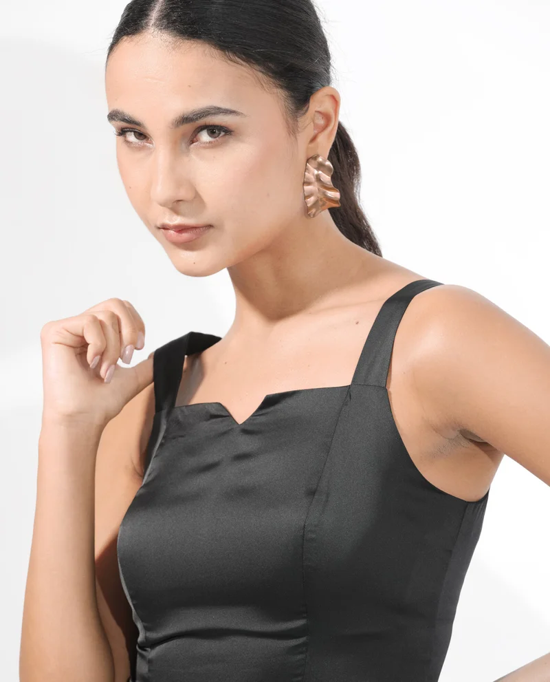Rareism Women's Satin Fusion Wear Top With Zipper Closure