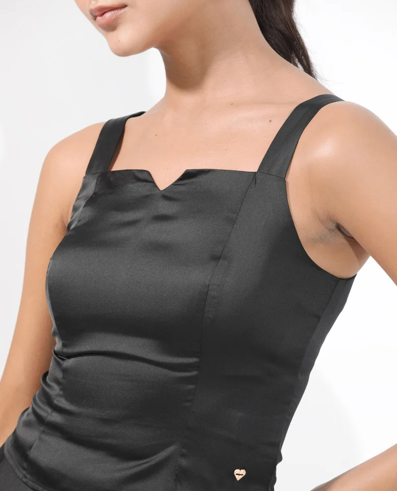 Rareism Women's Satin Fusion Wear Top With Zipper Closure