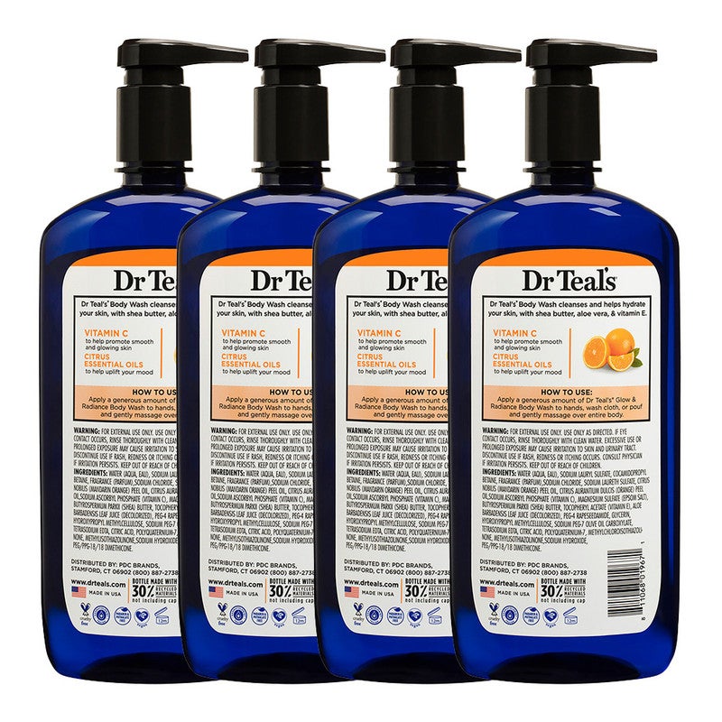 Dr Teal's Pack Of 4 Epsom Salt Body Wash with Vitamin C & Citrus Oils for Glow & Radiance - Hydrates & Conditions Youthful Skin 710ml x 4 - Image 3