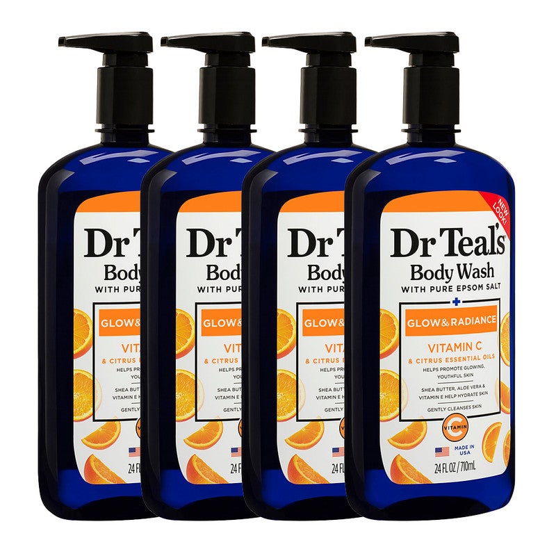 Dr Teal's Pack Of 4 Epsom Salt Body Wash with Vitamin C & Citrus Oils for Glow & Radiance - Hydrates & Conditions Youthful Skin 710ml x 4 - Image 2