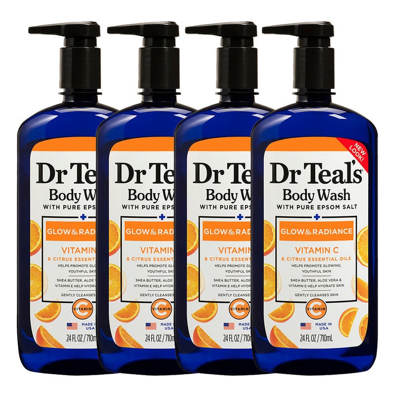 Dr Teal's Pack Of 4 Epsom Salt Body Wash with Vitamin C & Citrus Oils for Glow & Radiance - Hydrates & Conditions Youthful Skin 710ml x 4 - Image 1