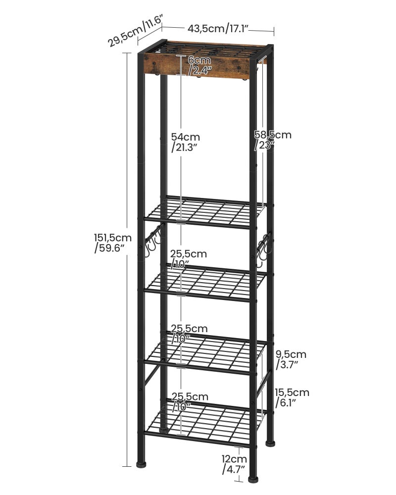 CHOEZON 5-Tier Pot Rack, Floorstanding Pots and Pans Organizer, Kitchen Bakers Rack, Kitchen Island Table, Pots and Pans Organizer, Storage Stand, for Living Room, Rustic Brown and Black TPR16BF - Image 5