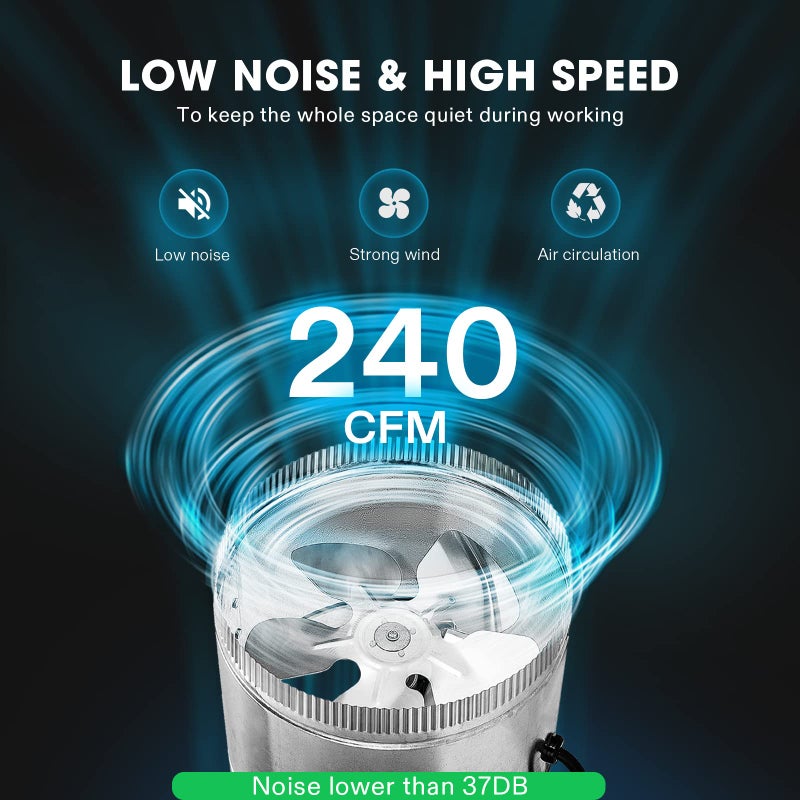 VIVOSUN مروحة قنوات داخلية VIVOSUN 6 بوصة 240 CFM، مروحة تهوية عادم HVAC مع ضوضاء منخفضة للأقبية، الحمامات، المطابخ والعلّيات، فضي - Image 4