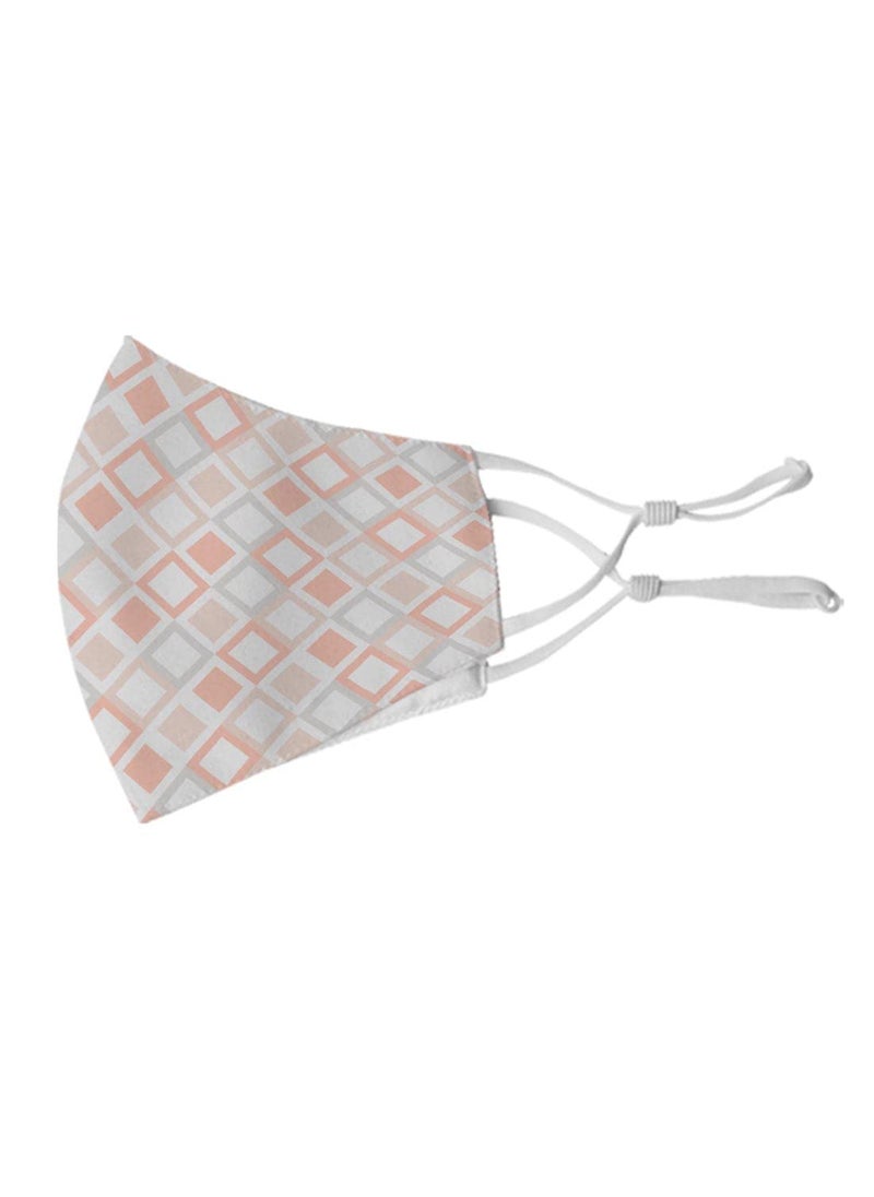 Crazyify Crazyify Peach White Grey Mosaic Print Face Mask Face Mask Set of 3 For WomenMen with Adjustable Earloop Two Layer Soft Printed Canvas Fabric with HD Print Washable Resuable  - Image 5