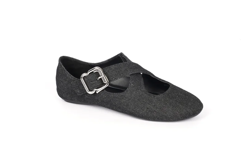 Cuple Classic Buckled strappy Denim Ballerinas