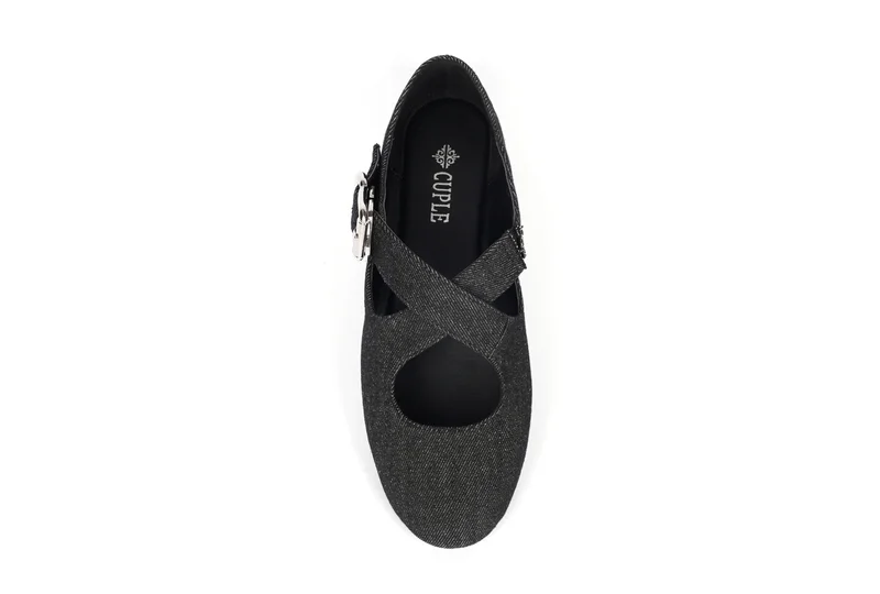 Cuple Classic Buckled strappy Denim Ballerinas
