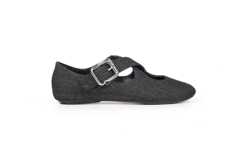 Cuple Classic Buckled strappy Denim Ballerinas