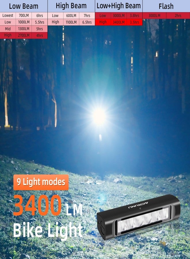 ACRUNU Super Bright Bike Light, 3400 Lumen High/Low Beam Bike Headlight, IPX67 Waterproof Bike Light for Night Riding Runtime 8 hrs,Can be As a Power Bank,Bicycle Light for Mountain Biking, and More - Image 3