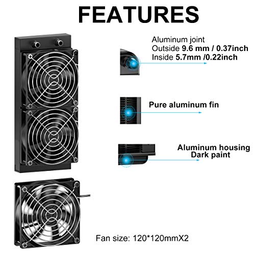 Clyxgs Water Cooling Radiator, 12 Pipe Aluminum Heat Exchanger Radiator with Fan for PC CPU Computer Water Cool System DC12V 240mm Black - Image 2