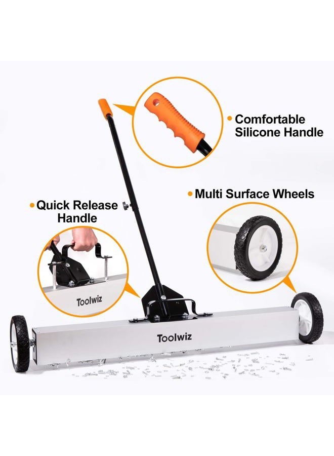 Toolwiz Heavy Duty Magnetic Sweeper with Wheels, Rolling Magnetic Floor Sweeper with Release Handle 36 Inches - Image 5