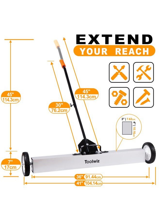 Toolwiz Heavy Duty Magnetic Sweeper with Wheels, Rolling Magnetic Floor Sweeper with Release Handle 36 Inches - Image 3