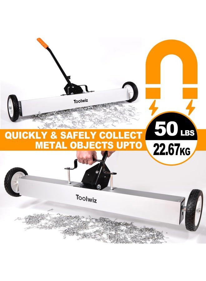 Toolwiz Heavy Duty Magnetic Sweeper with Wheels, Rolling Magnetic Floor Sweeper with Release Handle 36 Inches - Image 4