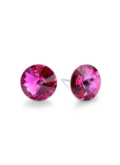 Seona Seona Ella 10mm Crystal Stud Earrings  – Hypoallergenic Stainless Steel Stud Earrings for Women, Elegant Crystal Rivoli Jewelry Earrings for Everyday and Special Occasions -  Fuchsia