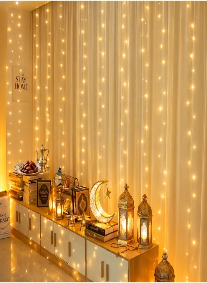 مودي سلسلة أضواء ستارة 3x2 متر مع جهاز تحكم عن بعد، 8 أوضاع إضاءة: أبيض دافئ و RGB، مثالية لرمضان، عيد الفطر، عيد الميلاد، غرف النوم، الحفلات، ديكور المنزل، ديكور داخلي للعطلات - Image 1