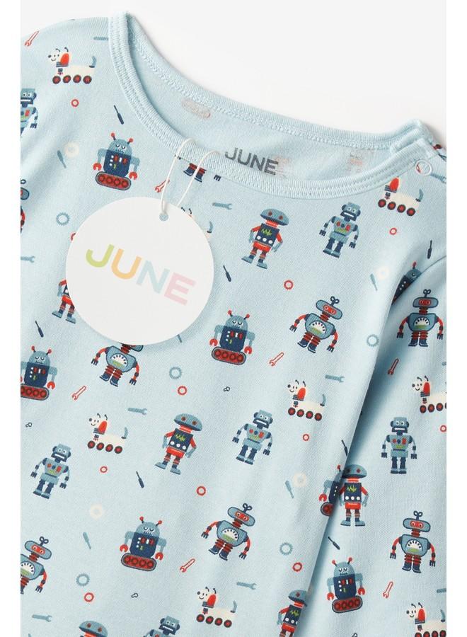June Organic Baby Robot Patterned Pajama Set Blue - Image 4