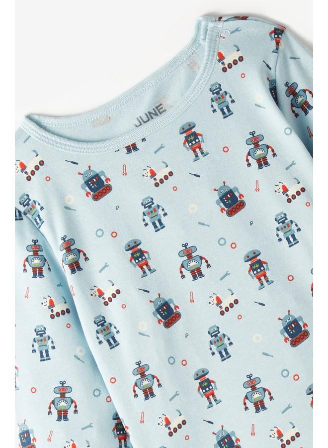 June Organic Baby Robot Patterned Pajama Set Blue - Image 3