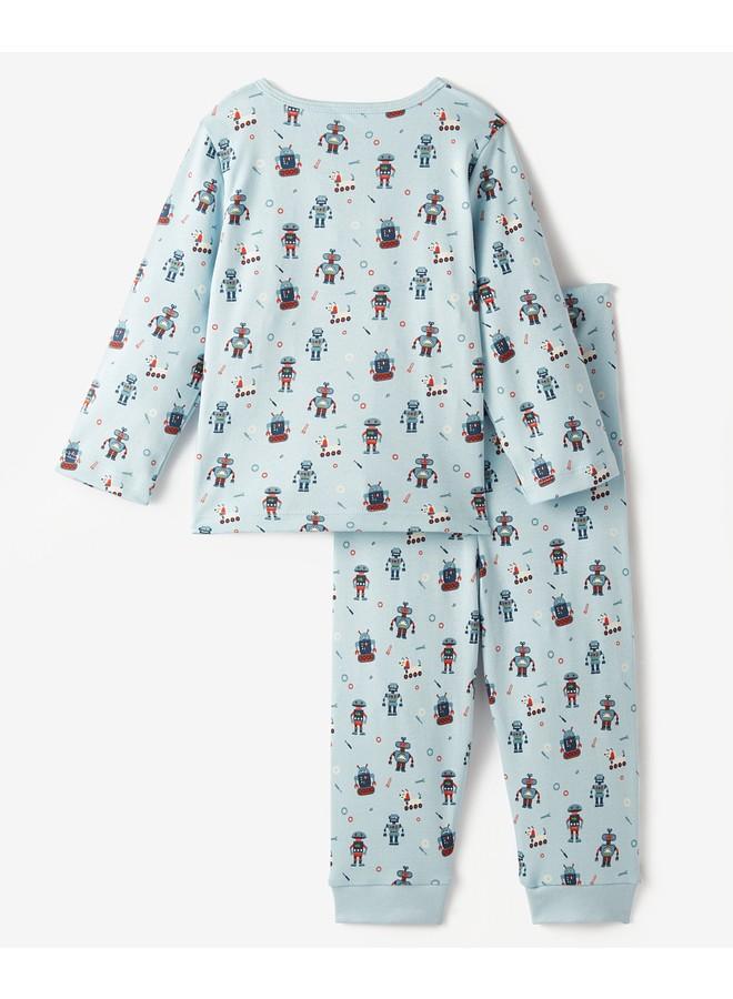 June Organic Baby Robot Patterned Pajama Set Blue - Image 2