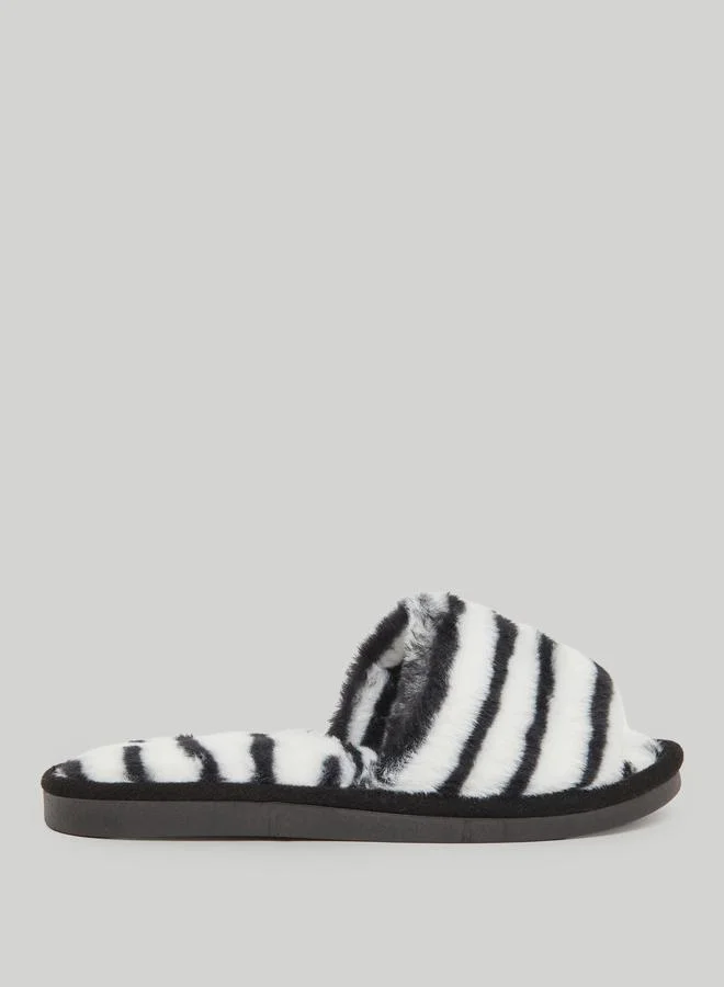 Styli Zebra Print Fuzzy Bedroom Slippers