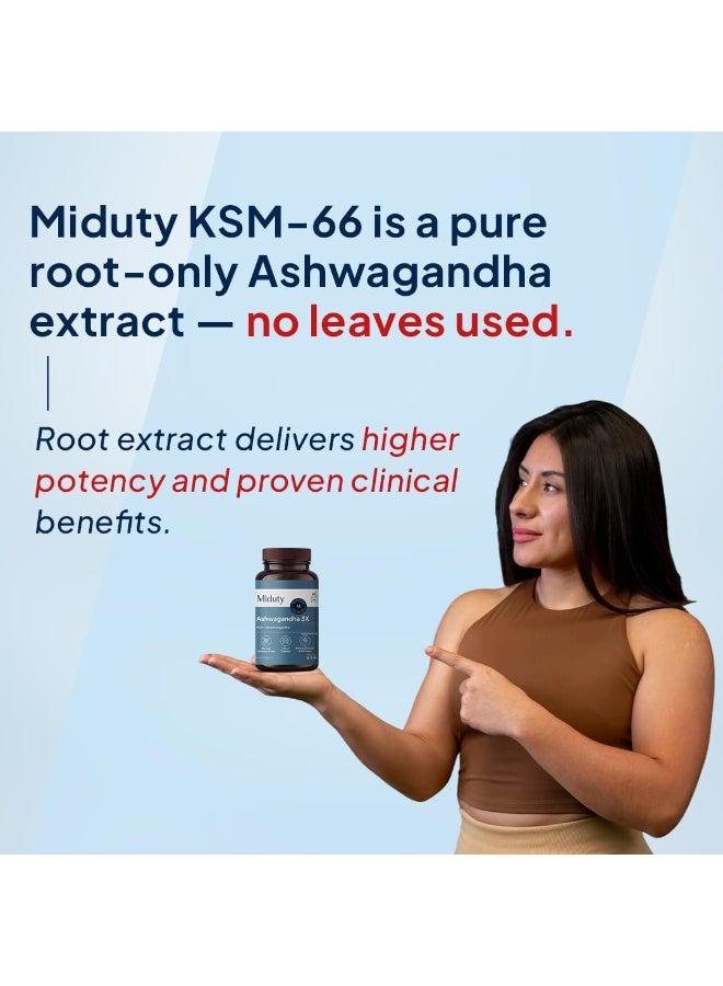 Miduty Ashwagandha 3X Supplement 500 mg Serving - KSM 66 Ashwagandha - Triple Strength Formula - For Mood Stability,Focus, Strength and Stress - 60 Capsules - Image 4