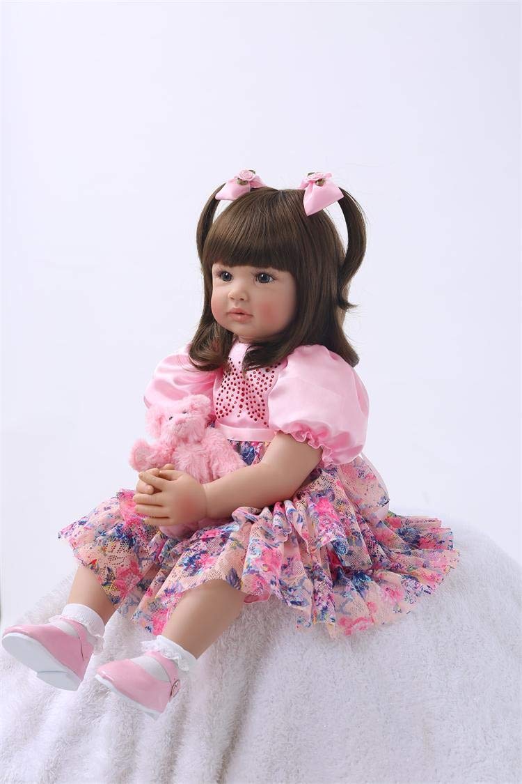 iCradle Cute 24 inch 60 CM Reborn Baby Doll Long Hair Girl Doll Soft Silicone Baby Real Life Baby Toddler Doll Toy for Ages 3+ (F) - Image 2