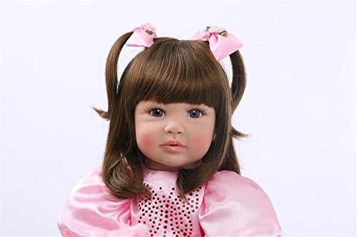 iCradle Cute 24 inch 60 CM Reborn Baby Doll Long Hair Girl Doll Soft Silicone Baby Real Life Baby Toddler Doll Toy for Ages 3+ (F) - Image 3