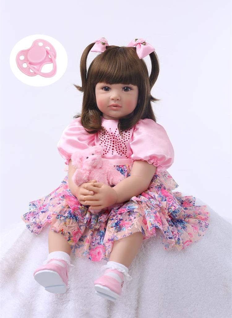 iCradle Cute 24 inch 60 CM Reborn Baby Doll Long Hair Girl Doll Soft Silicone Baby Real Life Baby Toddler Doll Toy for Ages 3+ (F) - Image 1