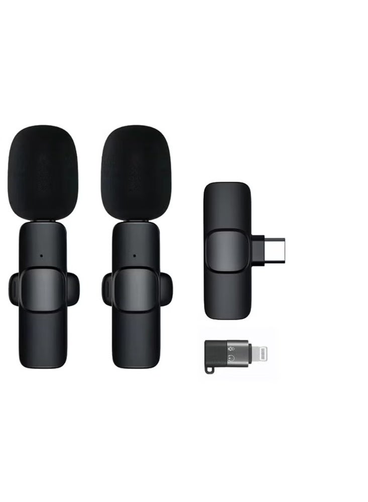 Dual Wireless Lavalier Microphone Kit – Plug & Play for iPhone, Android & Type-C Devices - Image 1