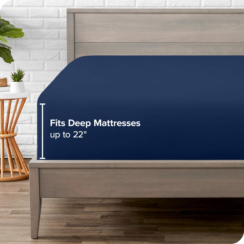 Bare Home Bare Home Queen Fitted Sheet - Extra Deep Pocket Fitted Sheet - Premium 1800 Microfiber - Ultra-Soft Wrinkle Free - Queen Deep Pocket Bottom Sheets (Queen - 11"" to 22"" Pocket  Dark Blue)  - Image 5