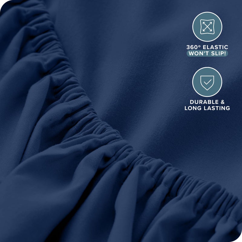 Bare Home Bare Home Queen Fitted Sheet - Extra Deep Pocket Fitted Sheet - Premium 1800 Microfiber - Ultra-Soft Wrinkle Free - Queen Deep Pocket Bottom Sheets (Queen - 11"" to 22"" Pocket  Dark Blue)  - Image 4