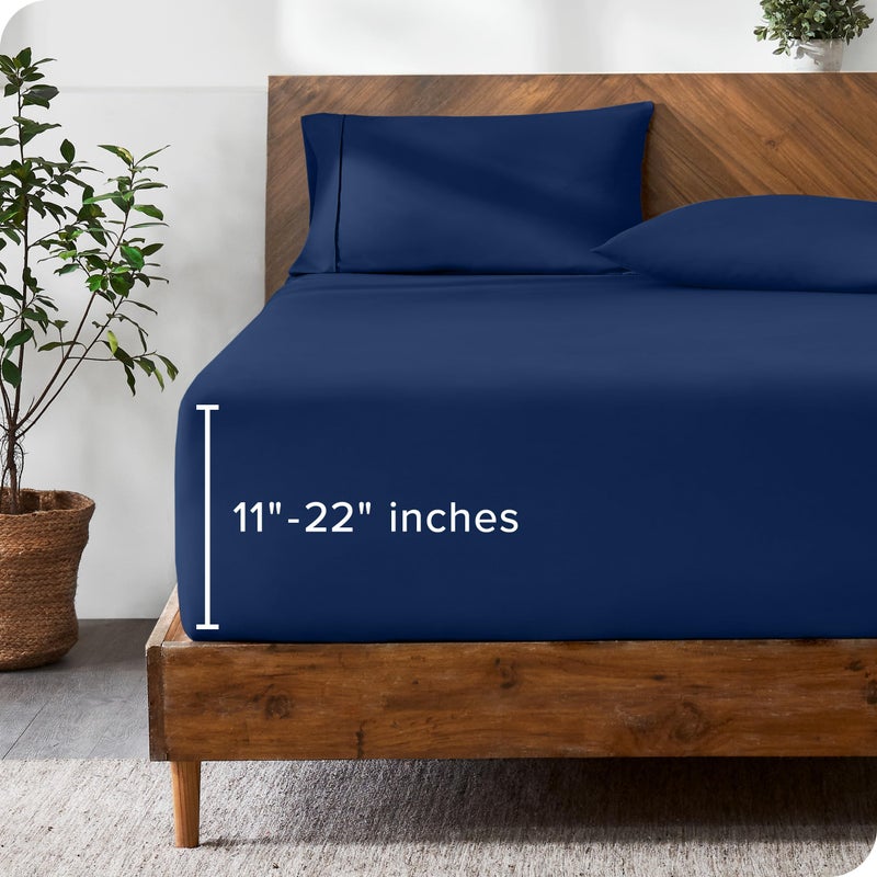 Bare Home Bare Home Queen Fitted Sheet - Extra Deep Pocket Fitted Sheet - Premium 1800 Microfiber - Ultra-Soft Wrinkle Free - Queen Deep Pocket Bottom Sheets (Queen - 11"" to 22"" Pocket  Dark Blue)  - Image 1
