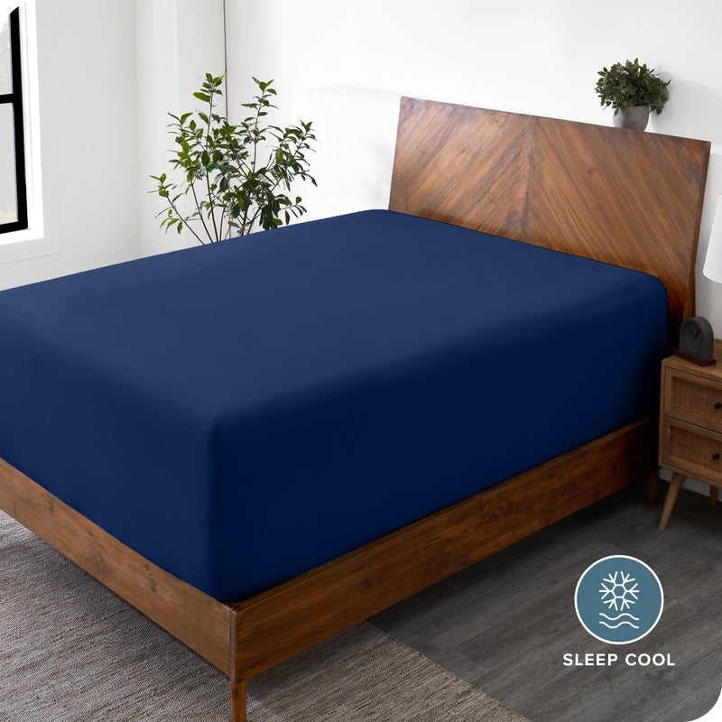 Bare Home Bare Home Queen Fitted Sheet - Extra Deep Pocket Fitted Sheet - Premium 1800 Microfiber - Ultra-Soft Wrinkle Free - Queen Deep Pocket Bottom Sheets (Queen - 11"" to 22"" Pocket  Dark Blue)  - Image 3